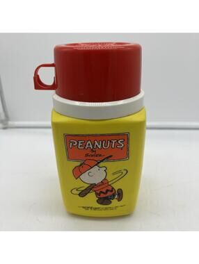 Vintage Peanuts By Shultz Charlie Brown Baseball 8 oz King-Seely Thermos READ